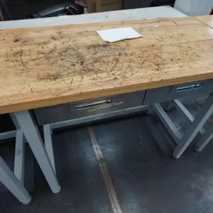 wood-top metal 2-drawer table