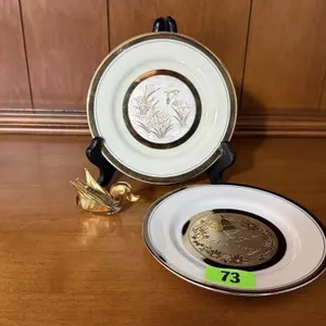 Chokin plates (2), gold duck