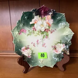 Hand painted floral decorative plate, easel
