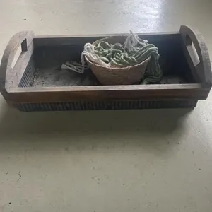 Metal wooden tray with basket