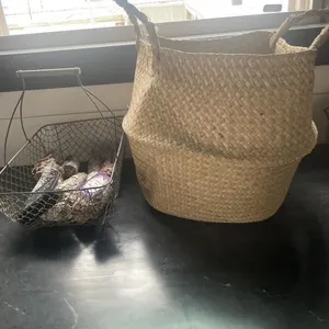 Woven  basket, smudge sticks, wire basket