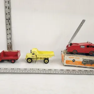 Dinky Toys - Fire Truck (missing part of ladder, in box), Dump Truck, Coca Cola Truck