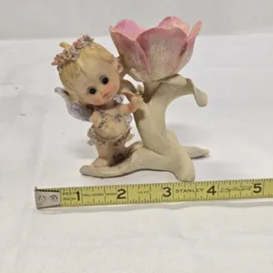 Cherub candle holder, resin, 3�" tall