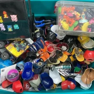 Small Tote of Asst. Mini Sports Caps, Vehicles,