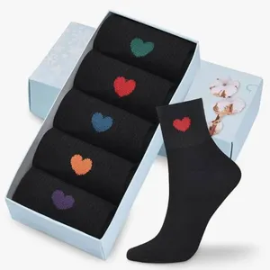 Corlap Women's Cute Cotton Crew Athletic Running Socks - Ankle High, Novelty Fun Heart Design 5-Pair