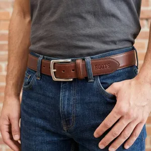 Roots Leather Belt, Medium (32-34), Brown