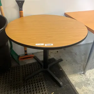 Round Wooden Table with Metal Base, 36 Inches Diameter x 29 Inches High