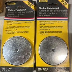 General Tools Shallow Pot Magnet, 50lb Pull, Ceramic, Lot of 2 (10 Magnets Total)