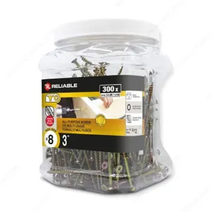 Reliable #8 3-Inch All-Purpose Screws, 300 Pieces