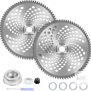 2 New 10" x 80T Carbide Tip Brush Blades with The Universal Adapter Kit – for Cutter, Trimmer, Weed Eater | Made from Premium Stainless Steel to Last 