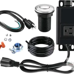 New HK Garbage Disposal Air Switch Kit with Power Cord Kit, Sink Top Waste Disposer Stainless Steel On/Off Push 2.5" Button, Aluminum Alloy Power Modu