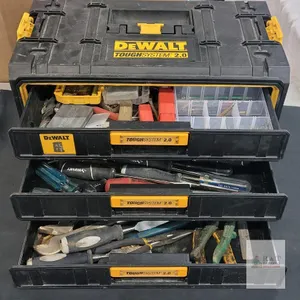 DeWalt ToughSystem 2.0 3-Drawer Tool Box w/ 50+ Mixed Hand Tools, Husky, Stanley, Drill Bits,  visible cosmetic wear and some rust on a few tools, loc