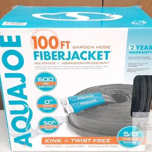 NEW AquaJoe AJFJH100-58-PRO FiberJACKET 100 ft 5/8" Garden Hose, 600 PSI, Aluminum Fittings