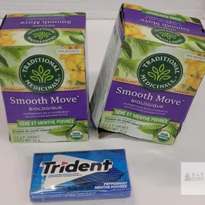 2 Boxes Traditional Medicinals Smooth Move Senna Peppermint Tea + Trident Peppermint Gum