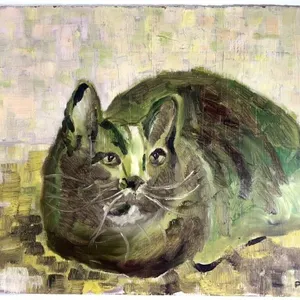 PAMELA CLAUGHTON CAT STUDY OIL PAINTING