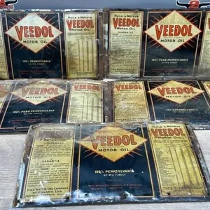 5 Flattened 1 QT Veedol Oil Cans. Nail Holes