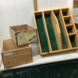 3 WOOD PIECES - ORANGE BOX, CADDY BOX , WINE CRATE