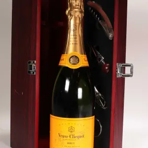 Boxed Veuve Clicquot/ Brut Sparkling Wine/ 750ml/ 12% ABV. Includes hinged wooden box with corkscrew