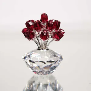 Swarovski crystal vase of red roses. no. 283394, 2 3/4" in height. Designed for the 15th anniversary