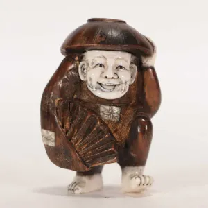 Antique hand signed Japanese Netsuke Okino dancer, 1 1/2" in height