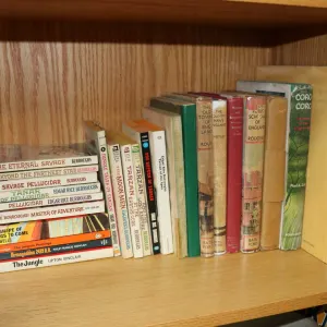 Selection of hardcover and soft cover books including English hardcover school books circa 1930-40's