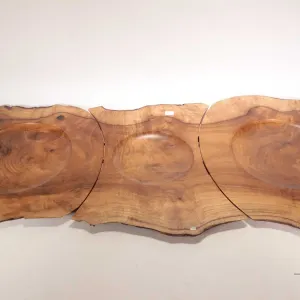 Brian McEvoy, artisan made decorative Myrtle wood with live edge, turned three section tray, numbere