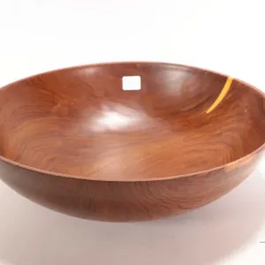 Brian McEvoy, artisan made decorative Fustic turned wooden bowl, 14" in diameter, 4 1/2' in height. 