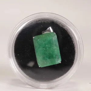 12.40 ct Zambian emerald, emerald cut gemstone in sterling silver mount with certificate provided by