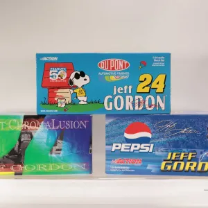 Three limited edition Action 1: 24 scale Jeff Gordon die cast collectible cars including Pepsi, Pean