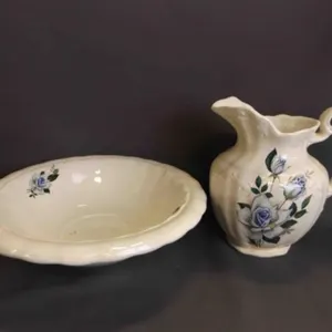Vintage Ceramic Pitcher and Wash Basin Set - Blue