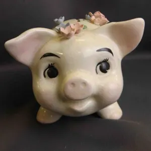 Vintage Ceramic Piggy Bank W/ Crazing Pattern