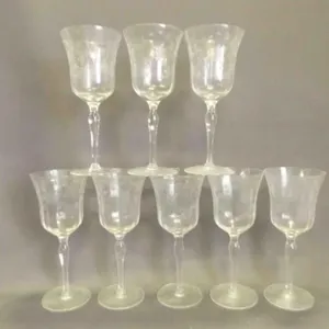 8 Vintage Crystal Wine Glasses Featuring
