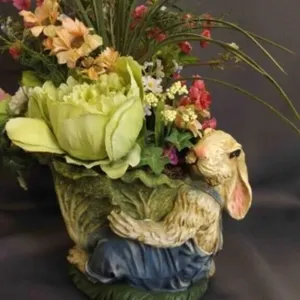 Vintage Resin Bunny Sculpture Wearing Overalls