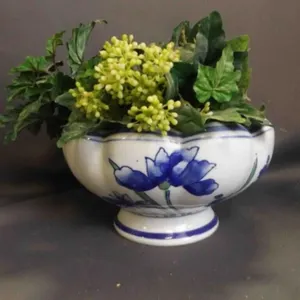 Vintage Ceramic Pedestal Planter Bowl - Blue