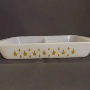 Vintage Glasbake Milk Glass Divided Casserole Dish
