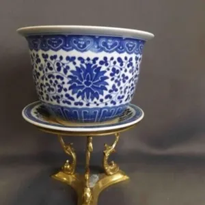 Blue and White Porcelain Planter - Traditional
