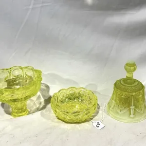 Fenton Uranium Glass Bell & Candy Dish