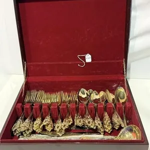 Ornate 65-Piece Gold Electroplated Flatware Set -