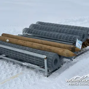 (6) ROLLS OF GALVANIZED FENCE W/ (14) WOODEN POSTS
