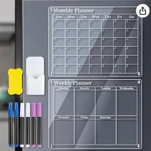 Magnetic Acrylic Erasable Calendar Board Set with Markers, 40x30cm