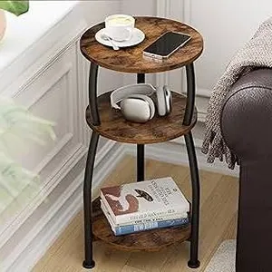 YUEDE Small Round Table, Rustic Brown