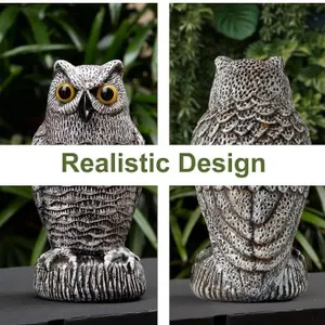 OFFO Owl Decoys to Scare Birds Away, Fake Decoy Brown Finish