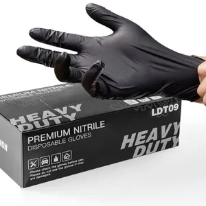 LANON 6-mil Black Nitrile Disposable Gloves, Food-Safe, Powder-Free, Heavy-Duty, Textured Fingertips