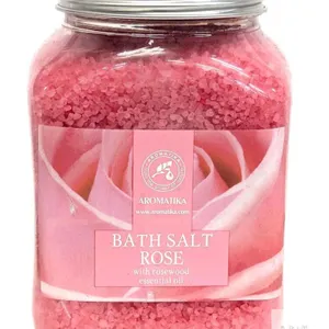 NEW Aromatika Rose Bath Salt 1300g with Rosewood Essential Oil, PET Jar, Batch A401210