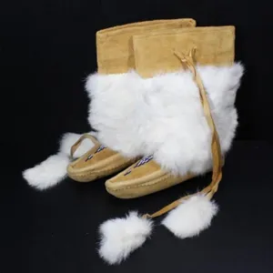 HANDMADE MUKLUKS W/ PURPLE BEADING, W SIZE 7