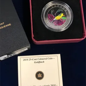 2010 Goldfinch coloured 25 Cent Piece