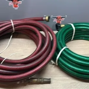 Tote with garden hoses and sprinklers