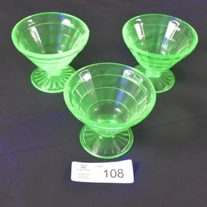 A.H. Uranium Glass Sherbet Dishes Set of 3