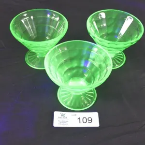 A.H. Uranium Glass Sherbet Dishes Set of 3