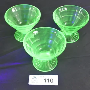 A.H. Uranium Glass Sherbet Dishes Set of 3